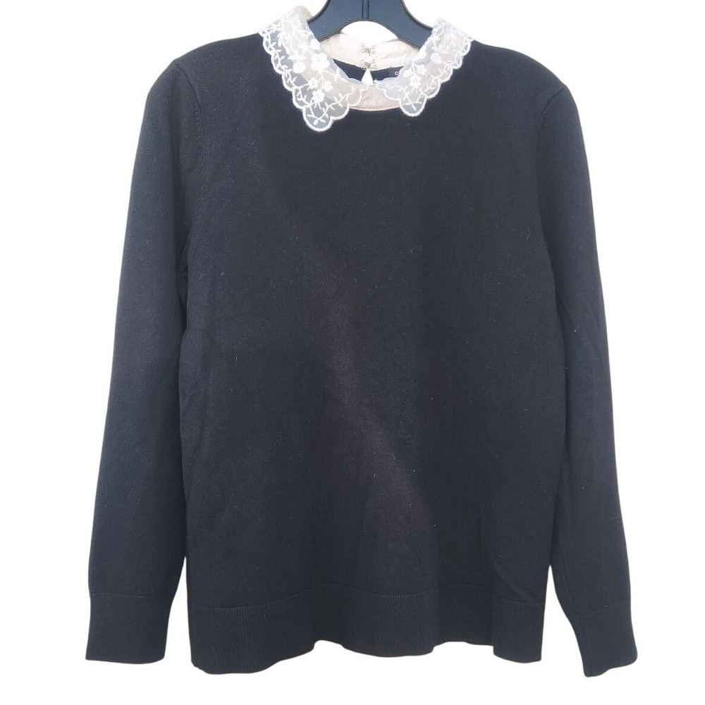 Whimsigoth Poetcore Peter Pan Lace Collar Sweater Black Romantic Medium Edgy